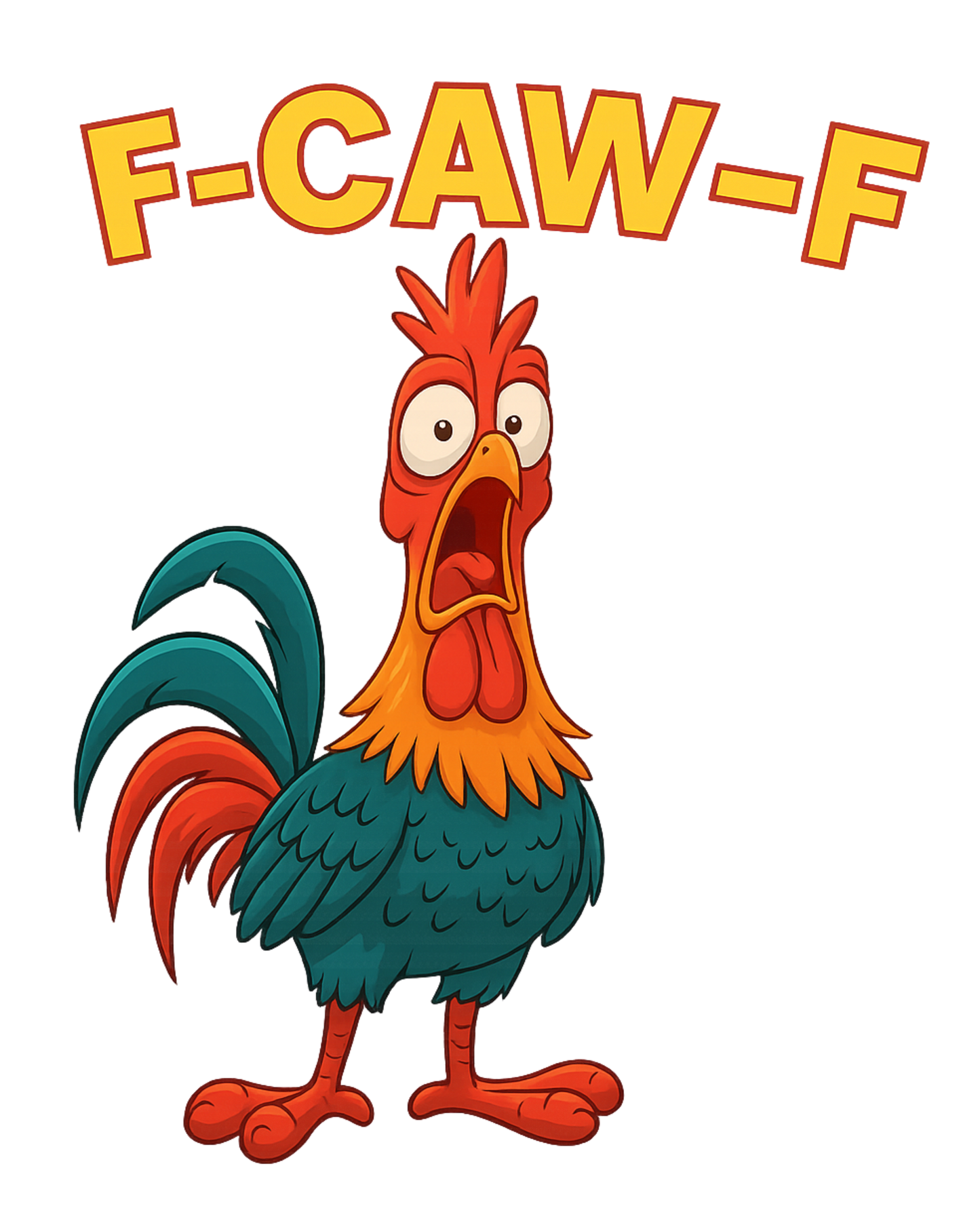 Funny Rooster Cartoon T-Shirt – “F-CAW-F” Angry Chicken Design | Farm Animal Humor Tee