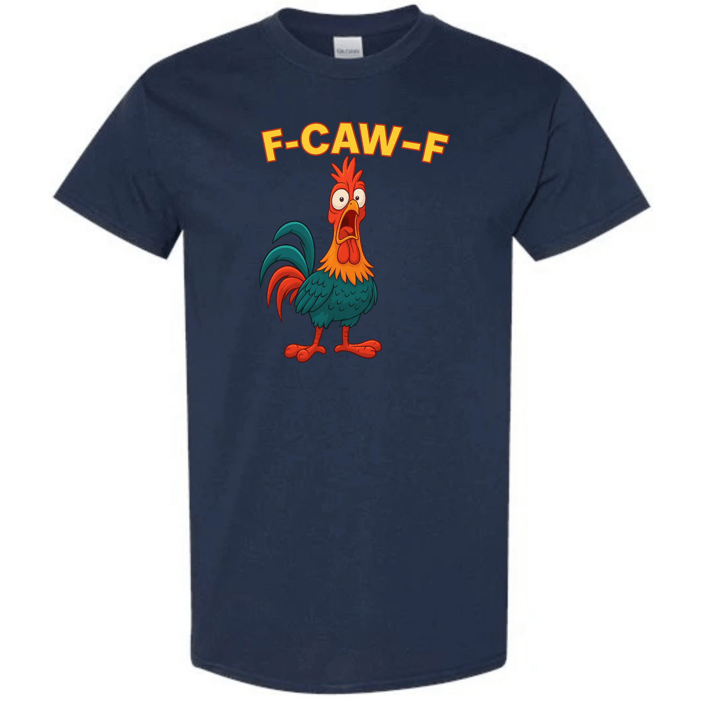 Funny Rooster Cartoon T-Shirt – “F-CAW-F” Angry Chicken Design | Farm Animal Humor Tee