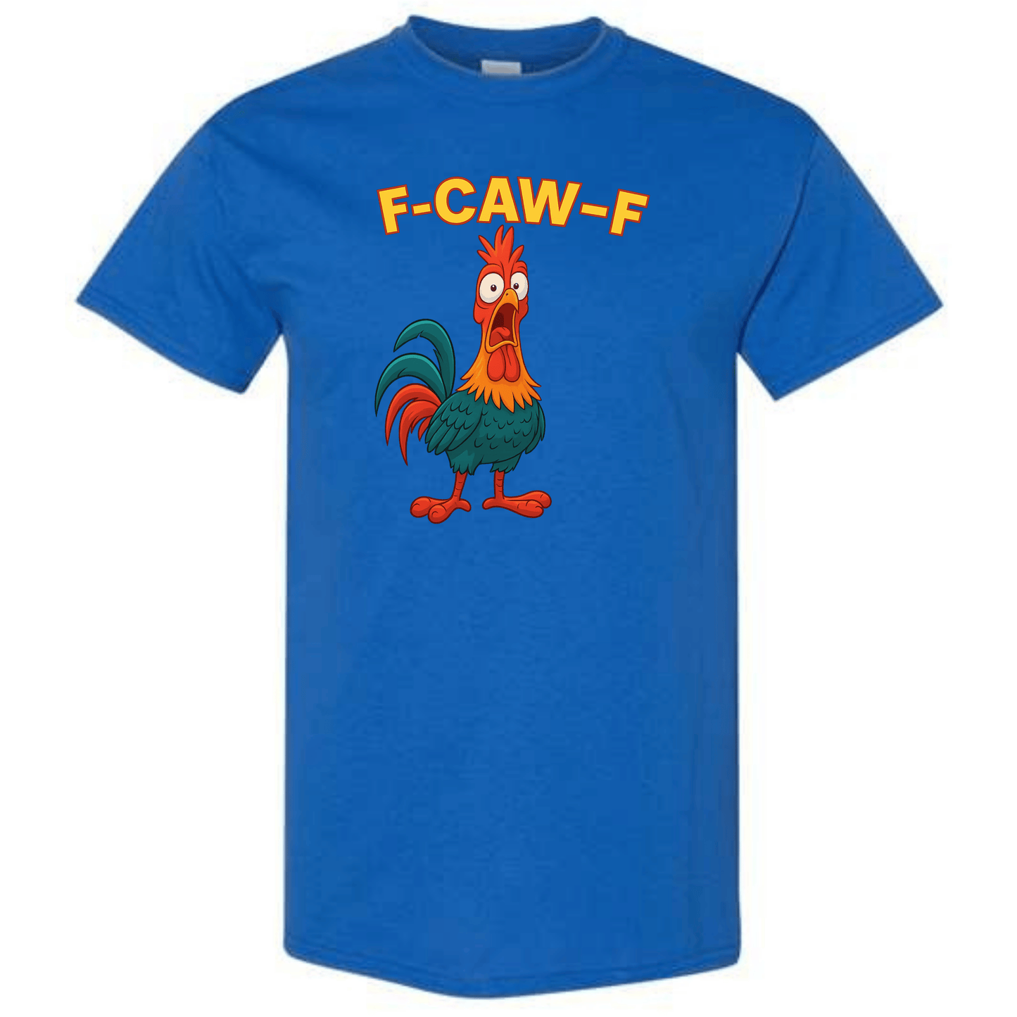 Funny Rooster Cartoon T-Shirt – “F-CAW-F” Angry Chicken Design | Farm Animal Humor Tee